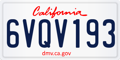 CA license plate 6VQV193