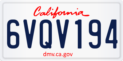 CA license plate 6VQV194