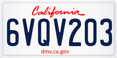 CA license plate 6VQV203