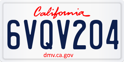 CA license plate 6VQV204