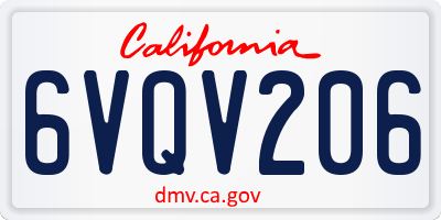 CA license plate 6VQV206
