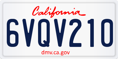CA license plate 6VQV210
