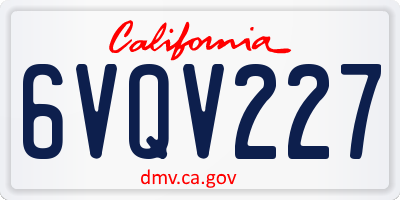 CA license plate 6VQV227