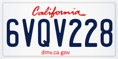 CA license plate 6VQV228