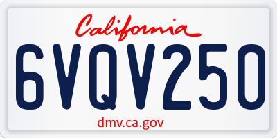 CA license plate 6VQV250