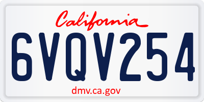 CA license plate 6VQV254
