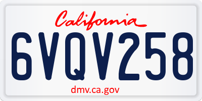 CA license plate 6VQV258