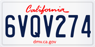 CA license plate 6VQV274