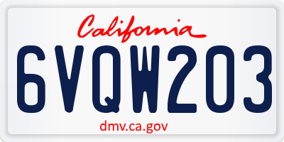 CA license plate 6VQW203