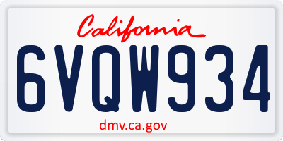CA license plate 6VQW934