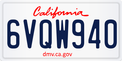 CA license plate 6VQW940