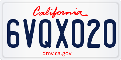 CA license plate 6VQX020