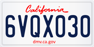 CA license plate 6VQX030