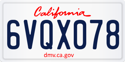 CA license plate 6VQX078