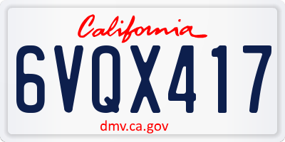CA license plate 6VQX417