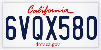 CA license plate 6VQX580