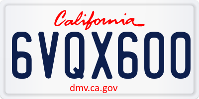 CA license plate 6VQX600