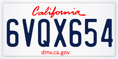CA license plate 6VQX654