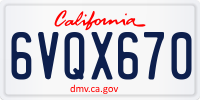 CA license plate 6VQX670
