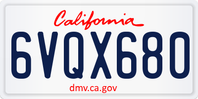 CA license plate 6VQX680