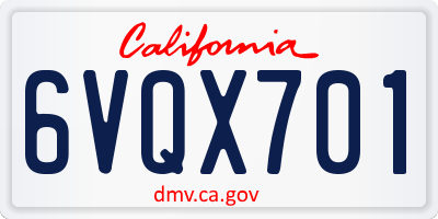 CA license plate 6VQX701