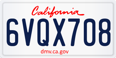 CA license plate 6VQX708