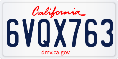 CA license plate 6VQX763