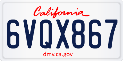 CA license plate 6VQX867