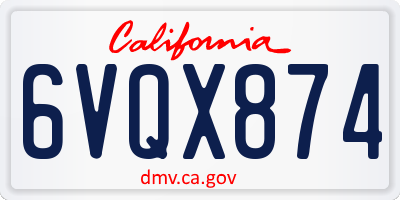 CA license plate 6VQX874