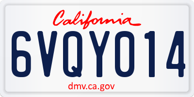 CA license plate 6VQY014