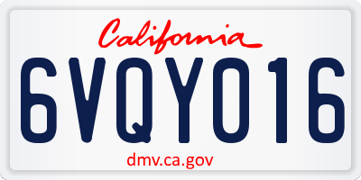 CA license plate 6VQY016