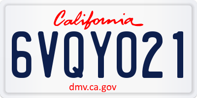 CA license plate 6VQY021