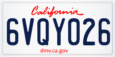 CA license plate 6VQY026