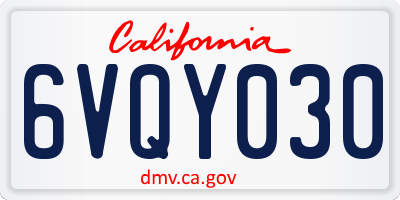 CA license plate 6VQY030