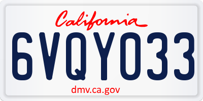 CA license plate 6VQY033