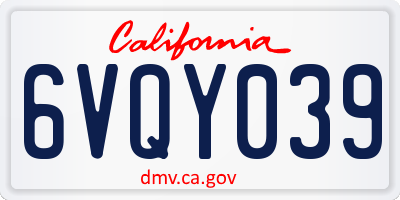 CA license plate 6VQY039