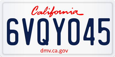 CA license plate 6VQY045