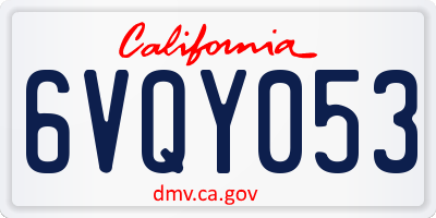 CA license plate 6VQY053