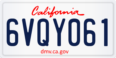 CA license plate 6VQY061