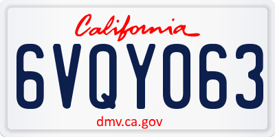 CA license plate 6VQY063