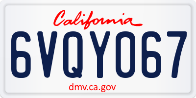 CA license plate 6VQY067