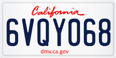 CA license plate 6VQY068