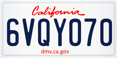 CA license plate 6VQY070