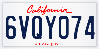 CA license plate 6VQY074