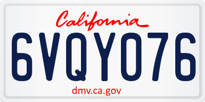 CA license plate 6VQY076