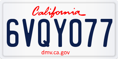 CA license plate 6VQY077