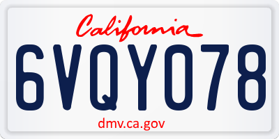 CA license plate 6VQY078