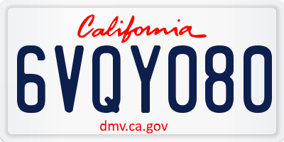 CA license plate 6VQY080