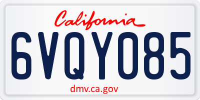 CA license plate 6VQY085