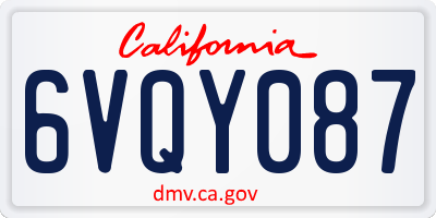 CA license plate 6VQY087